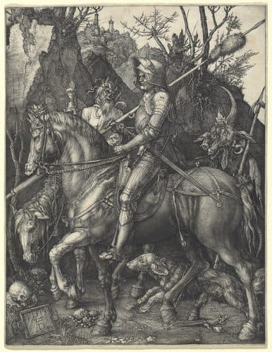 German:  Der Reiter (Ritter, Tod und Teufel) Knight, Death, and the Deviltitle QS:P1476,de:"Der Reiter (Ritter, Tod und Teufel) "label QS:Lde,"Der Reiter (Ritter, Tod und Teufel) "label QS:Les,"El caballero, la muerte y el diablo"label QS:Lfr,"Le Chevalier, la Mort et le Diable"label QS:Lru,"Рыцарь, смерть и дьявол"label QS:Lsl,"Vitez, smrt in hudič"label QS:Lel,"Ο Ιππότης, Θάνατος και Διάβολος"label QS:Lpt,"O Cavaleiro, a Morte e o Diabo"label QS:Lbe,"Рыцар, смерць і д'ябал"label QS:Lhy,"Ասպետ, մահ և սատանա"label QS:Lzh,"騎士、死亡和魔鬼"label QS:Lar,"الفارس والموت والشيطان"label QS:Lro,"Cavalerul, Moartea și Diavolul"label QS:Lja,"騎士と死と悪魔"label QS:Lpt-br,"O Cavaleiro, a Morte e o Diabo"label QS:Lhe,"אביר, מוות והשטן"label QS:Lsv,"Riddaren, döden och djävulen"label QS:Lpl,"Rycerz, Śmierć i diabeł"label QS:Luk,"Лицар, смерть і диявол"label QS:Lnl,"Ridder, Dood en Duivel"label QS:Lca,"El cavaller, la mort i el dimoni"label QS:Lit,"Il cavaliere, la morte e il diavolo"label QS:Len,"Knight, Death, and the Devil"label QS:Leo,"Kavaliro, Morto kaj Diablo" — Albrecht Dürer