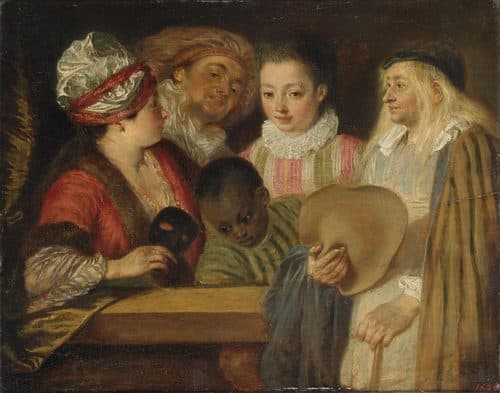 Actors of the Comedie-Francaise label QS:Lfr,"Coquettes qui pour voir"label QS:Lru,"Актеры французского театра"label QS:Len,"Actors of the Comedie-Francaise" — Antoine Watteau