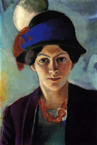 German:  Frau des Künstlers mit Hut The Artist's Wife with Hattitle QS:P1476,de:"Frau des Künstlers mit Hut "label QS:Lde,"Frau des Künstlers mit Hut "label QS:Len,"The Artist's Wife with Hat"label QS:Lfr,"Portrait de la femme de l'artiste, avec chapeau" — August Macke