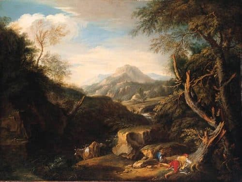 Boucher - An extensive mountainous Landscape with Peasants resting — François Boucher