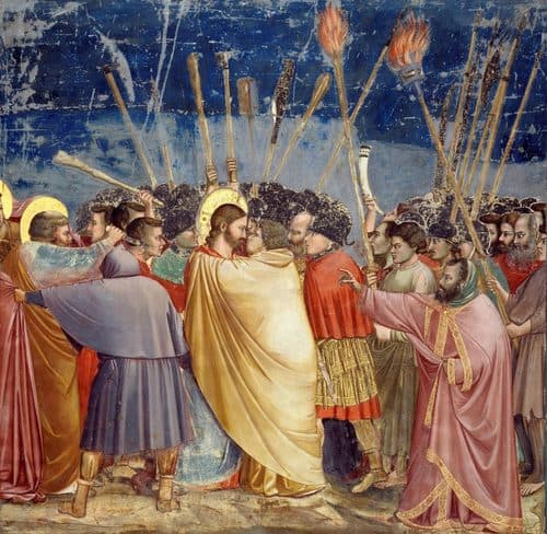 The Arrest of Christ (Kiss of Judas
label QS:Les,"El beso de Judas"
label QS:Lde,"Judaskuß"
label QS:Len,"Kiss of Judas"
label QS:Lpl,"Pocałunek Judasza"
label QS:Lmk,"Јудиниот бакнеж"
label QS:Lfr,"Le baiser de Judas") — Giotto