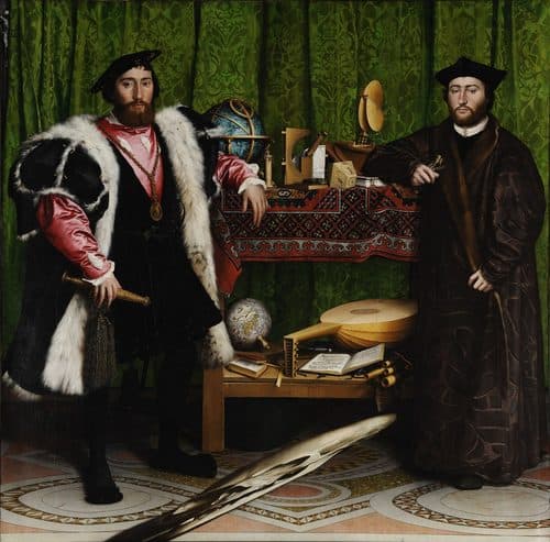 Spanish:  Los Embajadores The Ambassadorstitle QS:P1476,es:"Los Embajadores "label QS:Les,"Los Embajadores "label QS:Lhu,"A nagykövetek (ifjabb Holbein festménye)"label QS:Leu,"Enbaxadoreak"label QS:Lca,"Els ambaixadors"label QS:Lde-ch,"Die Gesandten"label QS:Lde,"Die Gesandten"label QS:Len-gb,"The Ambassadors"label QS:Lfa,"سفیران"label QS:Lbg,"Посланиците"label QS:Lda,"Ambassadørerne"label QS:Ltr,"Elçiler"label QS:Lja,"大使たち"label QS:Larz,"السفراء"label QS:Lhe,"השגרירים"label QS:Lfi,"Suurlähettiläät"label QS:Len-ca,"The Ambassadors"label QS:Lit,"Ambasciatori"label QS:Lko,"대사들"label QS:Lfr,"Les Ambassadeurs"label QS:Lsv,"Ambassadörerna"label QS:Lcv,"Элчĕсем"label QS:Lno,"Ambassadørene"label QS:Lsk,"Veľvyslanci"label QS:Lzh,"出訪英國宮廷的法國大使"label QS:Lvi,"Đại sứ"label QS:Lro,"Ambasadorii"label QS:Lpt,"Os Embaixadores"label QS:Leo,"La Ambasadoroj"label QS:Llv,"Sūtņi (glezna)"label QS:Laz,"Səfirlər (Holbein)"label QS:Luk,"Посланці"label QS:Lzu,"The Ambassadors (Holbein)"label QS:Lnn,"Ambassadørane"label QS:Lpt-br,"Os Embaixadores"label QS:Lsl,"Ambasadorja"label QS:Lth,"ราชทูต"label QS:Lpl,"Ambasadorowie"label QS:Lnb,"Ambassadørene"label QS:Lnl,"De ambassadeurs"label QS:Lmk,"Амбасадори"label QS:Lcy,"Y Llysgenhadon"label QS:Lhy,"Դեսպանները"label QS:Lru,"Послы"label QS:Len,"The Ambassadors"label QS:Lar,"السفراء (هولباين)"label QS:Lel,"Οι πρεσβευτές"label QS:Lcs,"Vyslanci" — Hans Holbein the Younger