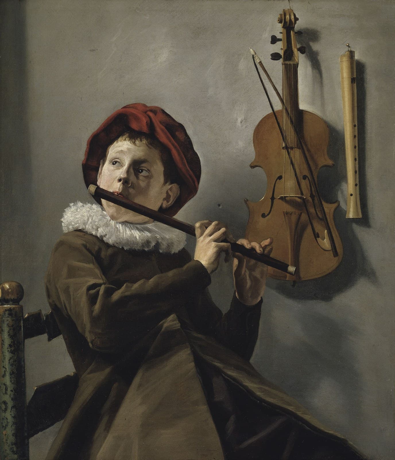Boy Playing the Flute label QS:Lsv,"Flöjtspelande pojke / Gosse blåsande flöjt"label QS:Len,"Young Flute Player / Boy playing the Flute" — Judith Leyster