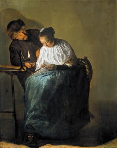 Man offering money to a young woman — Judith Leyster