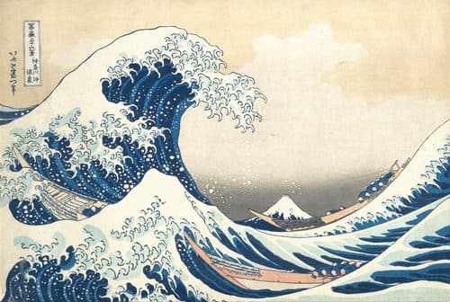 Japanese:  『神奈川沖浪裏 』The Great Wave off Kanagawatitle QS:P1476,ja:"神奈川沖浪裏 "label QS:Lja,"神奈川沖浪裏 "label QS:Lit,"La grande onda di Kanagawa"label QS:Lfr,"La Grande Vague de Kanagawa"label QS:Lnl,"De grote golf van Kanagawa"label QS:Lde,"Die große Welle vor Kanagawa"label QS:Len,"The Great Wave off Kanagawa"label QS:Llv,"Lielais Kanagavas vilnis"label QS:Lar,"الموجة الكبيرة في كاناغاوا" — Katsushika Hokusai