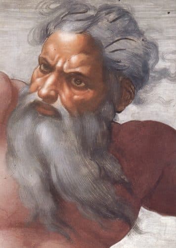 Creation of the Sun and Moon face detail — Michelangelo