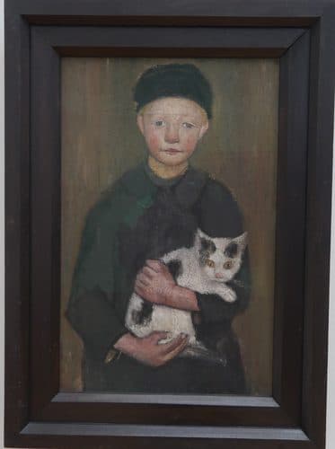 German:  Junge mit Katze im Arm Boy with Cattitle QS:P1476,de:"Junge mit Katze im Arm "label QS:Lde,"Junge mit Katze im Arm "label QS:Len,"Boy with Cat"label QS:Lnl,"Jongen met kat op de arm" — Paula Modersohn-Becker
