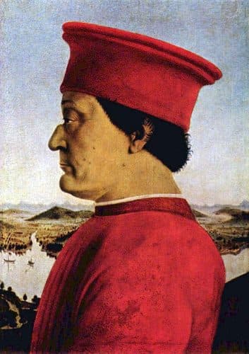 Portraits of the Duke and Duchess of Urbino, Federico da Montefeltro and Battista Sforza label QS:Lno,"portrett av hertug Federico da Montefeltro av Urbino."label QS:Len,"portrait of Duke Federico da Montefeltro of Urbino" — Piero della Francesca