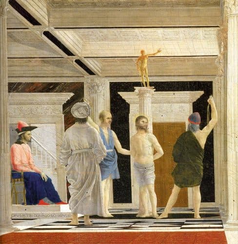 German:  Geißelung Christi Flagellation of Christtitle QS:P1476,de:"Geißelung Christi "label QS:Lde,"Geißelung Christi "label QS:Les,"La flagelación"label QS:Lfr,"La Flagellation du Christ"label QS:Lru,"Бичевание Христа"label QS:Lhr,"Bičevanje Krista (Piero della Francesca)"label QS:Lbr,"Skourjezañ Jezuz (Piero della Francesca)"label QS:Leo,"La Vipado de Kristo"label QS:Lda,"Jesu hudflettelse"label QS:Lde-ch,"Die Geisselung Christi"label QS:Larz,"جلد المسيح (لوحه)"label QS:Lpt,"A Flagelação de Cristo"label QS:Len-gb,"Flagellation of Christ"label QS:Lfa,"شلاق زدن مسیح (پیرو دلا فرانچسکا)"label QS:Lbg,"Бичуването на Христос (Пиеро дела Франческа)"label QS:Llt,"Kristaus nuplakimas"label QS:Lro,"Biciuirea lui Cristos"label QS:Lja,"キリストの鞭打ち"label QS:Ltr,"İsa'nın Kırbaçlanması (Piero della Francesca)"label QS:Lsl,"Bičanje Kristusa (Piero della Francesca)"label QS:Lth,"พระเยซูถูกเฆี่ยน"label QS:Lpl,"Sen św. Hieronima"label QS:Lhe,"הלקאתו של ישו"label QS:Lnl,"Flagellation of Christ"label QS:Lit,"Flagellazione di Cristo"label QS:Lsh,"Bičevanje Krista"label QS:Lsv,"Kristi gisslande"label QS:Len,"Flagellation of Christ"label QS:Len-ca,"Flagellation of Christ"label QS:Lca,"La flagel·lació de Crist" — Piero della Francesca