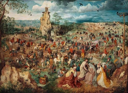 German:  Kreuztragung Christi The Procession to Calvarytitle QS:P1476,de:"Kreuztragung Christi "label QS:Lde,"Kreuztragung Christi "label QS:Les,"La Procesión al Calvario"label QS:Lfr,"Le Portement de Croix"label QS:Lhr,"Uspon na Kalvariju"label QS:Lru,"Путь на Голгофу"label QS:Lpt,"Caminho do Calvário"label QS:Lbe,"Шлях на Галгофу"label QS:Lfa,"کاروان در مسیر گلگتا"label QS:Lhy,"Ճանապարհորդություն դեպի Գողգոթա"label QS:Lmk,"Носење на крстот"label QS:Lsl,"Sprevod na Kalvarijo (Bruegel)"label QS:Lja,"ゴルゴタの丘への行進"label QS:Lvi,"Con đường thập tự"label QS:Let,"Kolgata teekond"label QS:Larz,"الموكب الى الجلجله"label QS:Lpl,"Droga krzyżowa"label QS:Lhe,"ההליכה לגולגולתא"label QS:Lnl,"The Procession to Calvary"label QS:Lsh,"Uspon na Kalvariju"label QS:Lsv,"Kristi korsbärande"label QS:Ltr,"Calvary Alayı"label QS:Len,"The Procession to Calvary"label QS:Lit,"Salita al Calvario" — Pieter Bruegel the Elder