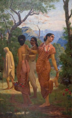 "Shakuntala looking back to glimpse Dushyanta" — Raja Ravi Varma