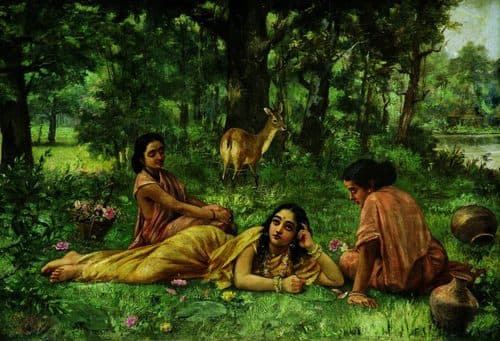 Raja Ravi Varma's Painting of Sakunthala writing letter to Dushyantan after she fall in love with him — Raja Ravi Varma