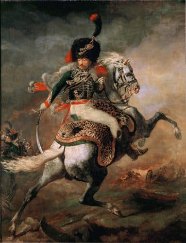 French:  Officier de chasseurs à cheval de la garde impériale chargeant The Charging Chasseurtitle QS:P1476,fr:"Officier de chasseurs à cheval de la garde impériale chargeant "label QS:Lfr,"Officier de chasseurs à cheval de la garde impériale chargeant "label QS:Les,"Oficial de cazadores a la carga"label QS:Lja,"近衛騎兵隊の士官"label QS:Lsv,"Kavalleriofficeren"label QS:Lnl,"Officier van de chasseurs de Keizerlijke Garde in een charge"label QS:Larz,"مطارد الشحن"label QS:Len,"The Charging Chasseur"label QS:Lru,"Офицер конных егерей императорской гвардии, идущий в атаку"label QS:Lca,"Oficial de caçadors a la càrrega" — Théodore Géricault