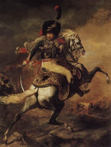 French:  Officier de chasseurs à cheval de la garde impériale chargeant The Charging Chasseurtitle QS:P1476,fr:"Officier de chasseurs à cheval de la garde impériale chargeant "label QS:Lfr,"Officier de chasseurs à cheval de la garde impériale chargeant "label QS:Les,"Oficial de cazadores a la carga"label QS:Lja,"近衛騎兵隊の士官"label QS:Lsv,"Kavalleriofficeren"label QS:Lnl,"Officier van de chasseurs de Keizerlijke Garde in een charge"label QS:Larz,"مطارد الشحن"label QS:Len,"The Charging Chasseur"label QS:Lru,"Офицер конных егерей императорской гвардии, идущий в атаку"label QS:Lca,"Oficial de caçadors a la càrrega" — Théodore Géricault