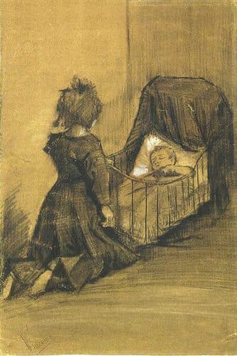 Girl Kneeling by a Cradle — Vincent van Gogh